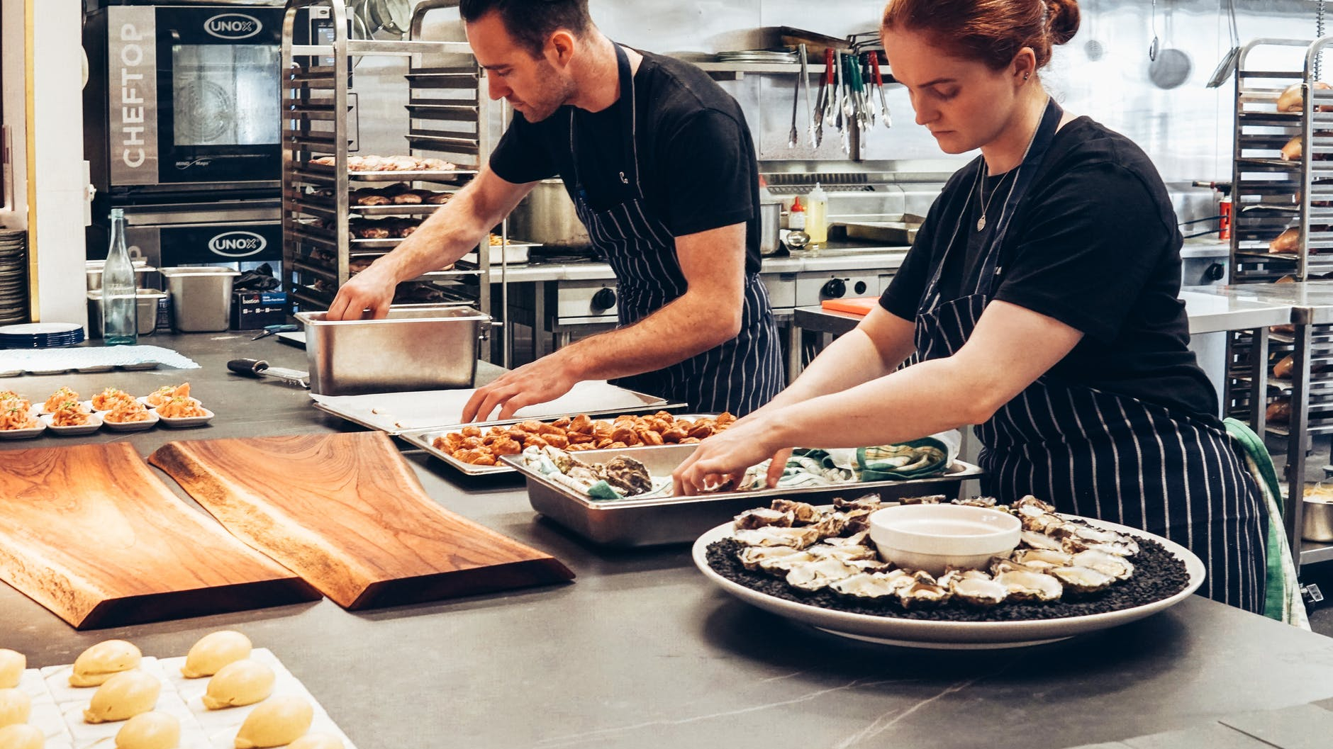 Food preparation in kitchen